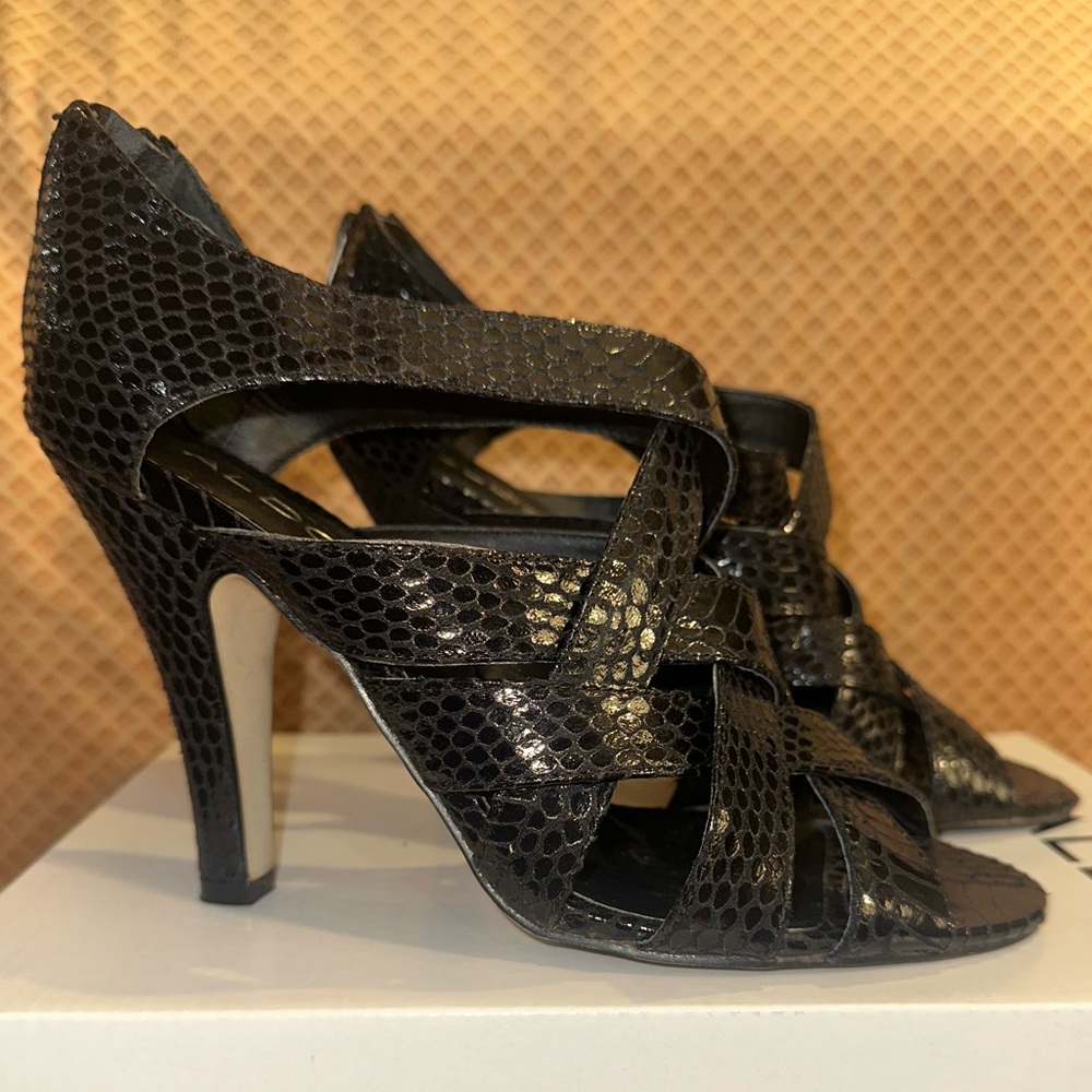 Aldo Black Snakeskin Strappy “Scovell” High Heels